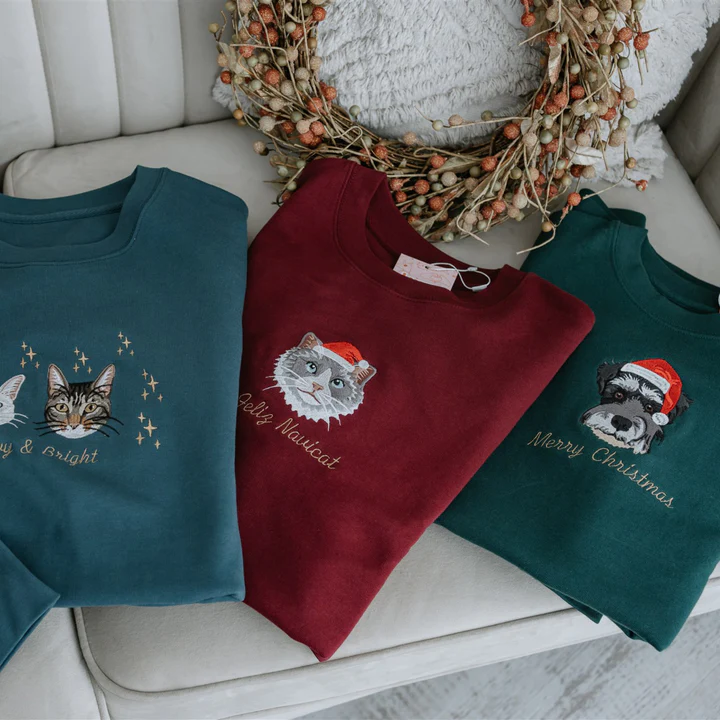 Sweat Unique de Noël avec Portrait de Votre Animal